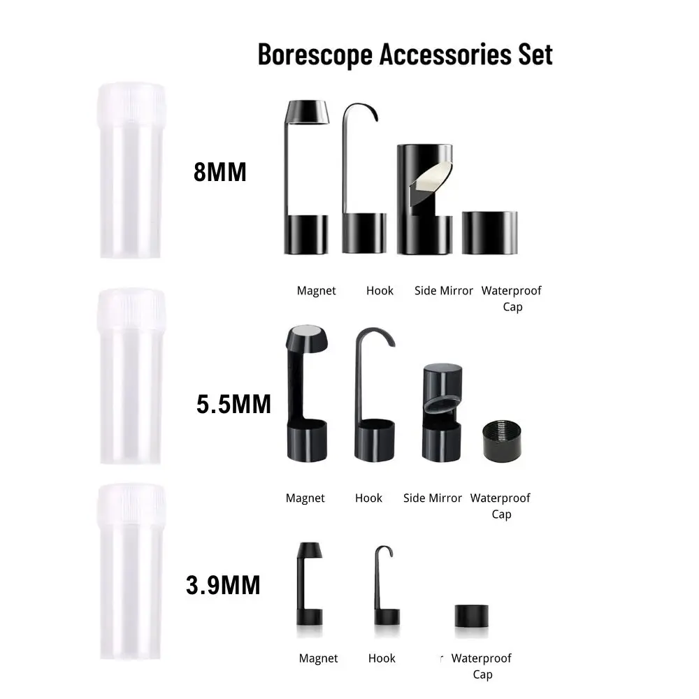 후크 자석 사이드 뷰 미러 보호 캡 세트, 나사 나사산 포함, 5.5mm, 8mm 렌즈 내시경 카메라 보어스코프 액세서리
