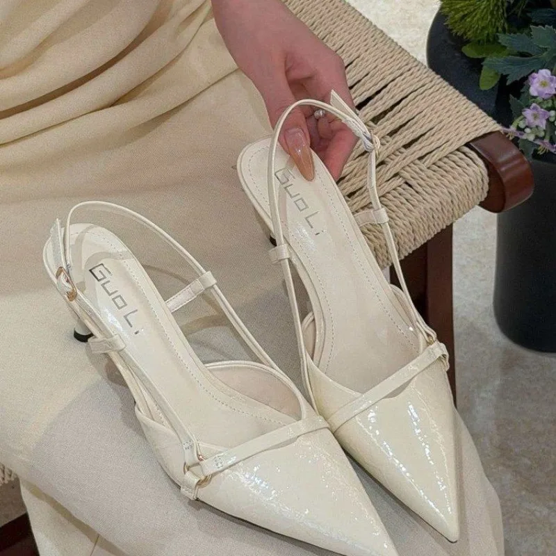 Spring Summer New Pointed Toe High Heel Women's Sandals Belt Buckle Brown Luxury Feel Fashionable Low Cut Ankle Strap Shoes view 3