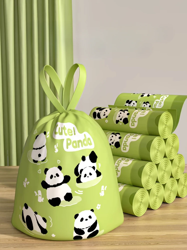 Drawstring Garbage Bag Household Thin Volume Panda Printing Portable Closing The Mouth Puncture Resistant Plastic Bags