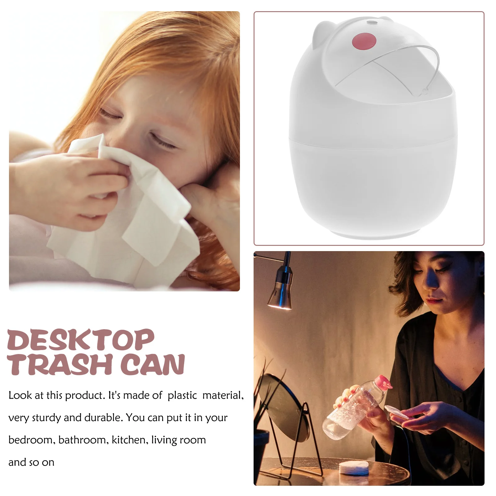 

1pc Desktop Trash Can 5.5L Cute Cartoon Garbage Bin For Home Office Study Room Multi-Function Household Waste