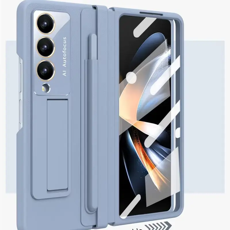 

Leather Hinge Lens Full Folding Screen Phone Case For Samsung Galaxy Z Fold 5 6 Fold6 Fold4 Anti Drop Case Film Integrated Case