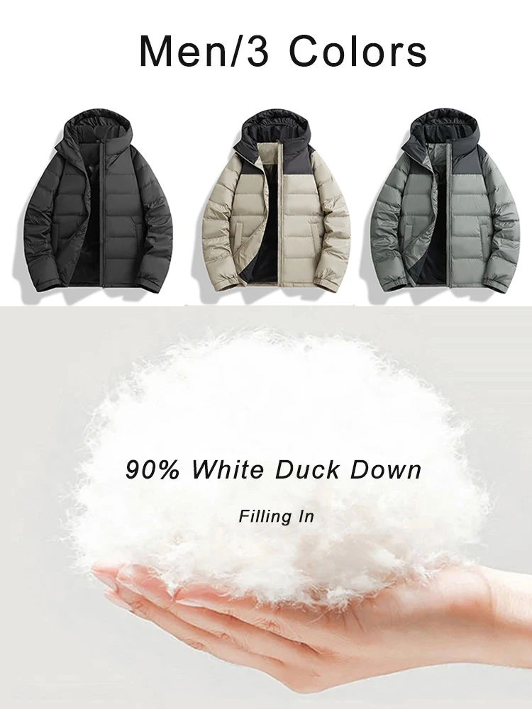 90% White Duck Down Men\'s Winter Jacket Warm Down Coats Hooded Windbreaker Fashion Patchwork Casual Puffer Jackets Big Size 8XL