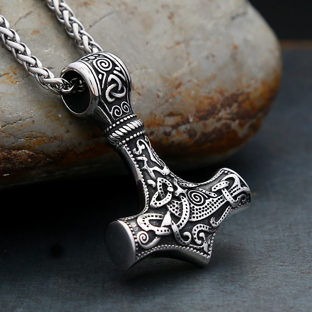 Vintage Nordic Thor Hammer Pendant For Men Stainless Steel Viking Celtic Knot Necklace Valknut Amulet Jewelry Gift Dropshipping