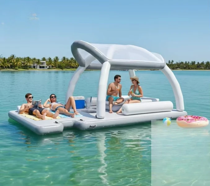 Factory Direct Price Inflatable Floating Dock Platform with Tent, Customizable for Summer Water Party