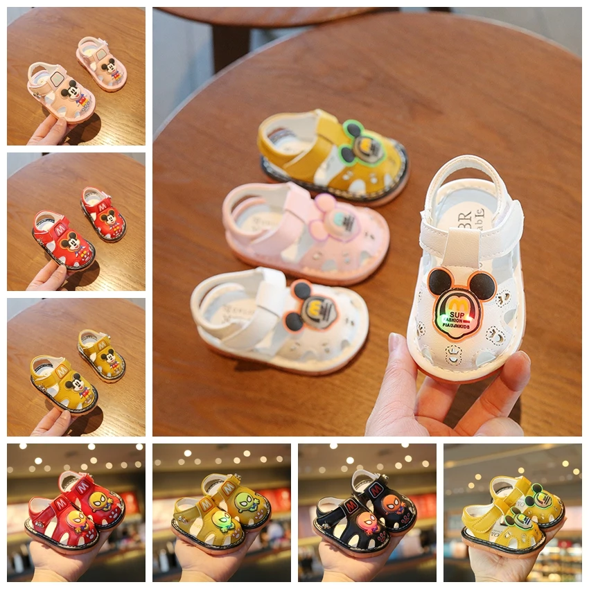 

Summer Baby Boy Sandal Girl Cartoon Mickey Spiderman Print Soft Bottom Children Non-slip Kids Beach Toddler Call Walking Shoes