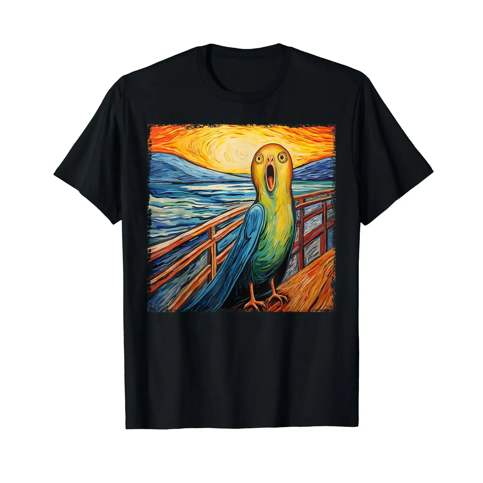 Screaming Budgie Munch Style Funny Bird T Shirt vintage Washed Stretched fashion Top For Everyday Wear Soft Stylish