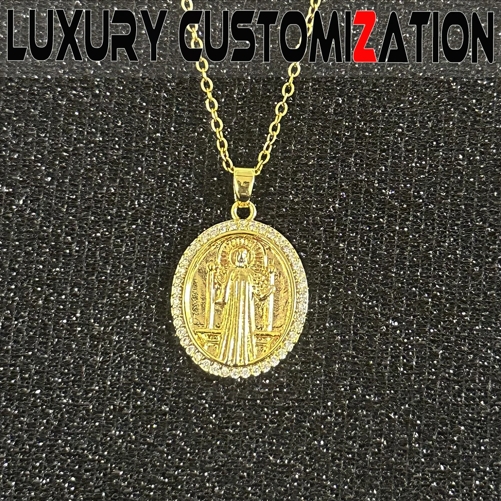 New fashionable religious necklace, diamond inlaid figure pendant, luxurious 18K gold plating, exquisite independent packaging