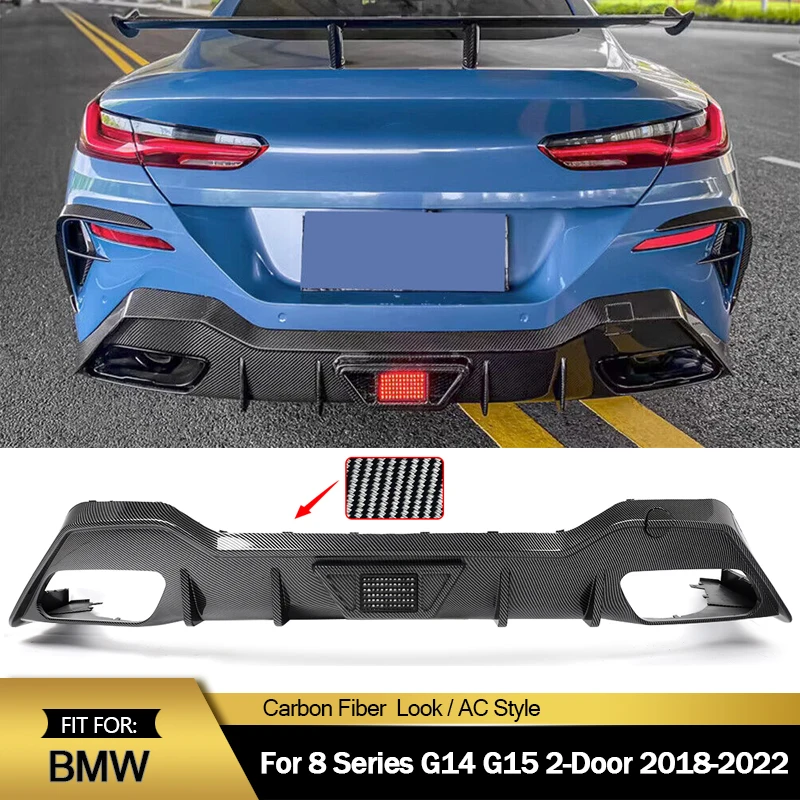 For BMW 8 Series G14 G15 2-Door Carbon Fiber Rear Bumper Diffuser Lip AC Style