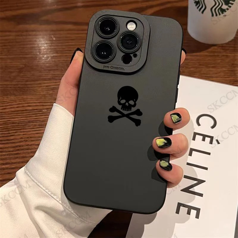 Black Skull Phone Case For iPhone 15 Cases iPhone 14 13 12 11 Pro Max Mini XS Max XR X 7 8 Plus Matte Soft Silicone Cover