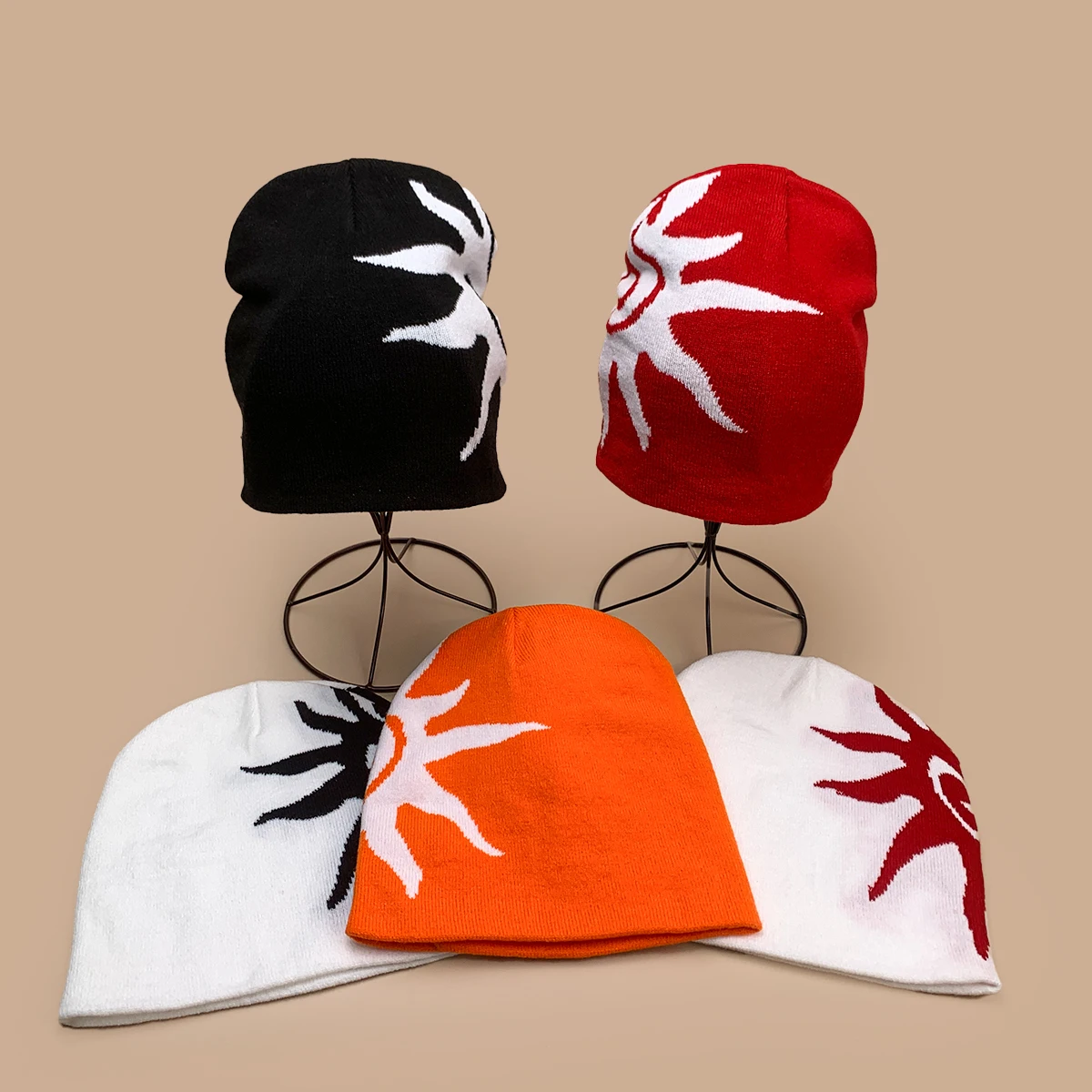 Simple Personal Jacquard Sun Knitted Hats Retro New Men Women Warm Versatile Color Block Fashion Wear It On Both Sides Beanies
