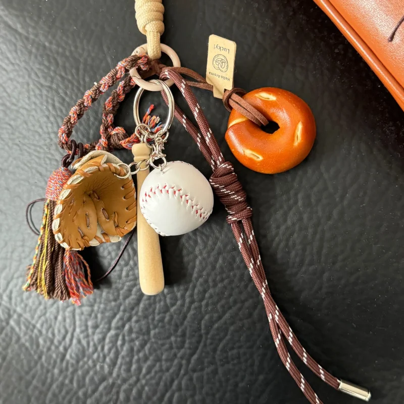 Alkali Water Bread Pendant Handmade Fashionable Bag Pendant Bagel Baseball Woven Rope Keychain Home Decoration Birthday Gift