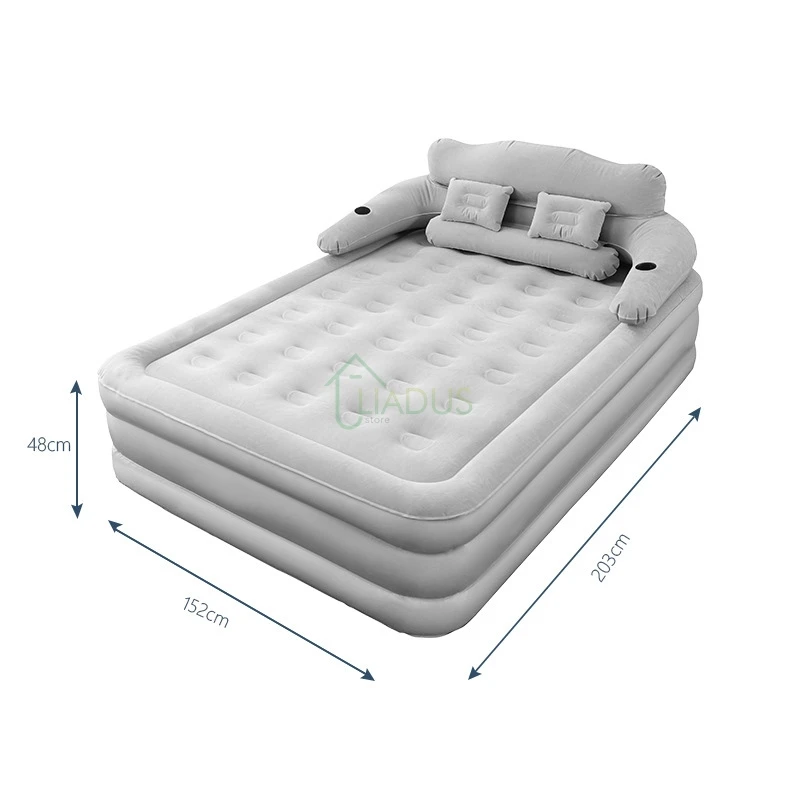 Camping Inflatable Bed With Backrest Mattress Heightening Air Bed With Electric Air Pump Tent Travel Outdoor Bed 150*230*48cm