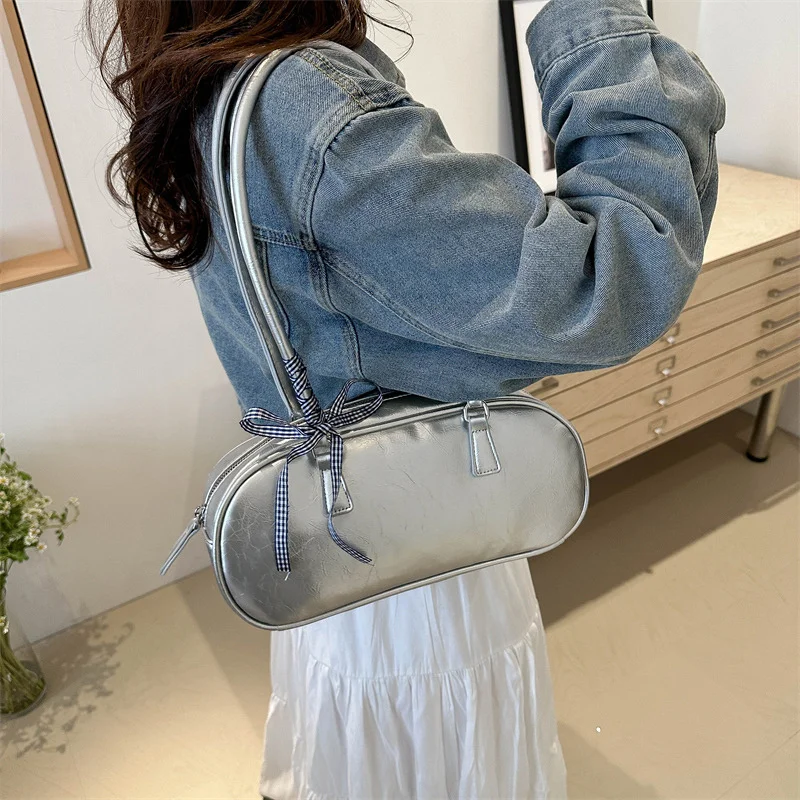 

Ribbon Design Pu Leather Shoulder Bags For Women New Fashion Trend Female Underarm Tote Bag Solid Color Handbags