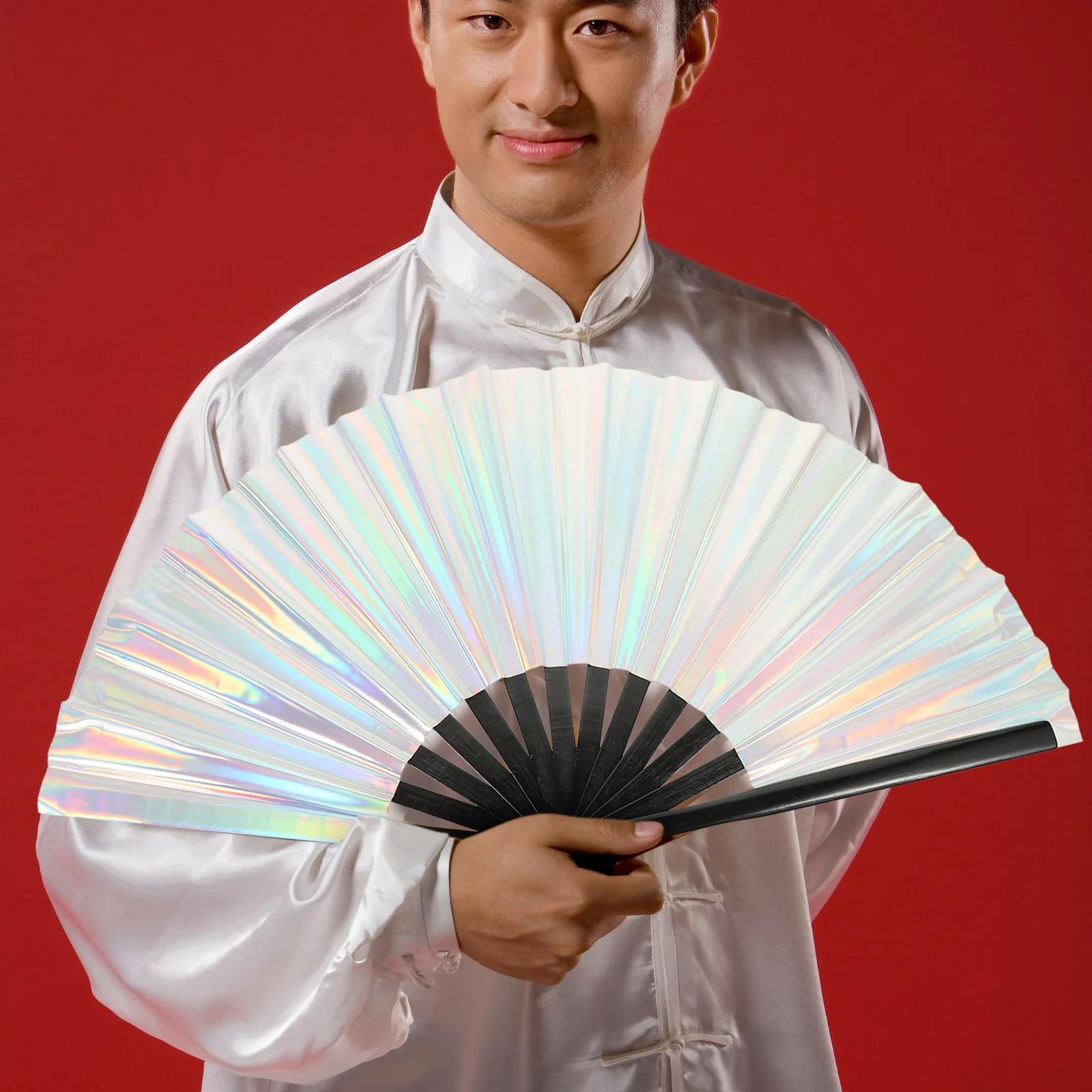 Symphony-abanicos plegables de Kung Fu, abanicos de mano para bodas, bambú, Pvc, Rave grande