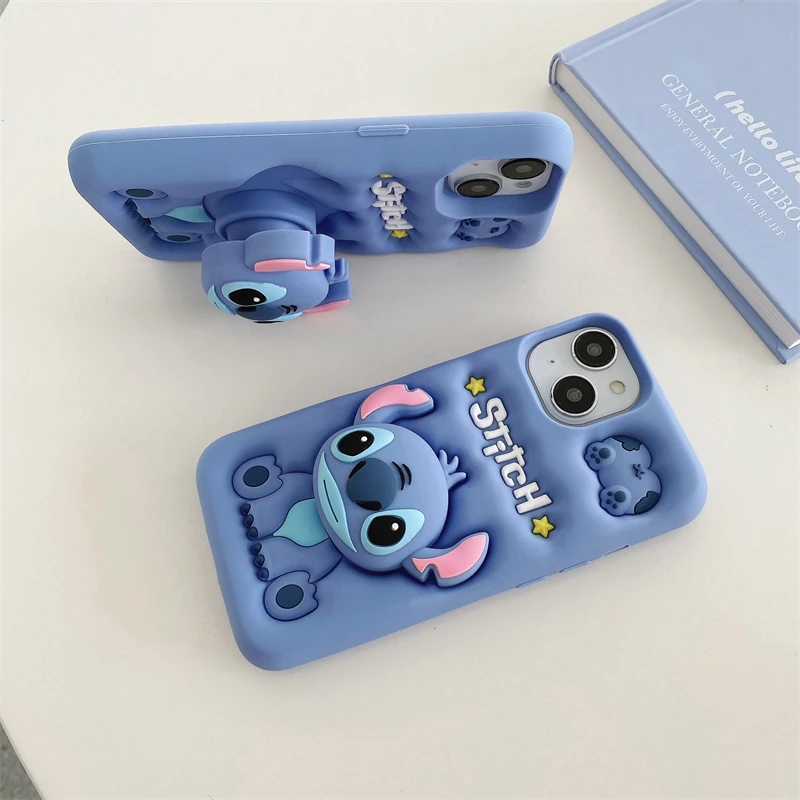 3D Cartoon Stitch Phone Case For iPhone 15 14 13 Pro Max 12 11 X XR Xs 6 6s 7 8 Plus SE Cute Pop Holder Soft Silicone Cover