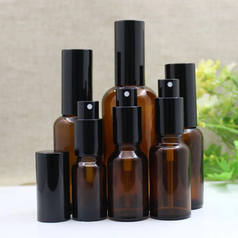 12 X 10ml -100ml Empty Brown Glass Bottle Gold Silver Lotion Cream Pump Refillable Skin Care Essential Oil Spray Pump Container