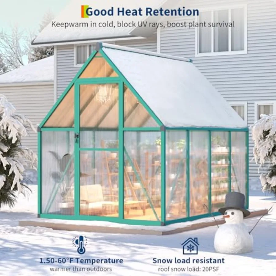 6×7 Feet Outdoor Greenhouse, Large Walk in Greenhouses for Outdoors and Garden Planting, Polycarbonate Green House with Enhance