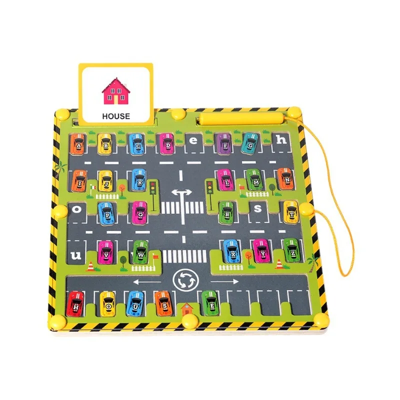 Montessori Magnetische Alphabet Labyrinth Brief Puzzle Holz Pädagogisches Spielzeug Parkplatz Zeichenbrett Frühen Lernen Aktivitäten Geschenke