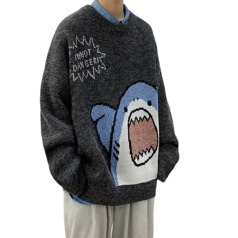 Fashion Cartoon Shark Graphic Sweater for Women Men Streetwear Hip Hop Trend Long Sleeve Sweaters Casual Crewneck Pullovers Tops