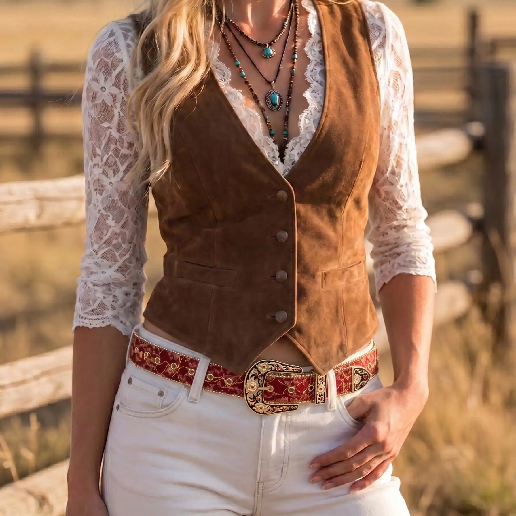 1pc women's vintage Bohemian-style burgundy jacquard embroidered belt with a carved buckle, Western-style decorative belt