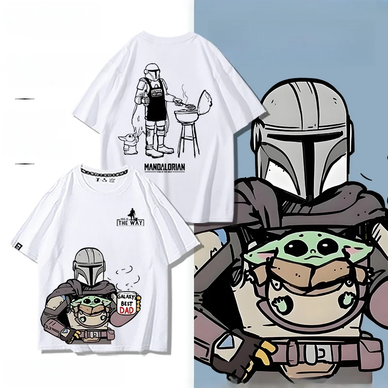 

Loose Fit Cotton T-irt ort Sve Men's Movie Merchandise Mandalorian Baby Yoda Cartoon Print Breathable Summer...