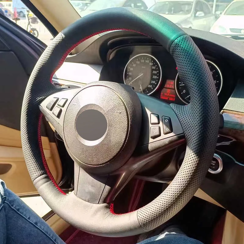 Alcantara Steering Wheel Cover Wrap Genuine Leather Red Thread Car Accessoires Specifically for BMW E60 E61 E63 E64 530D M SPORT