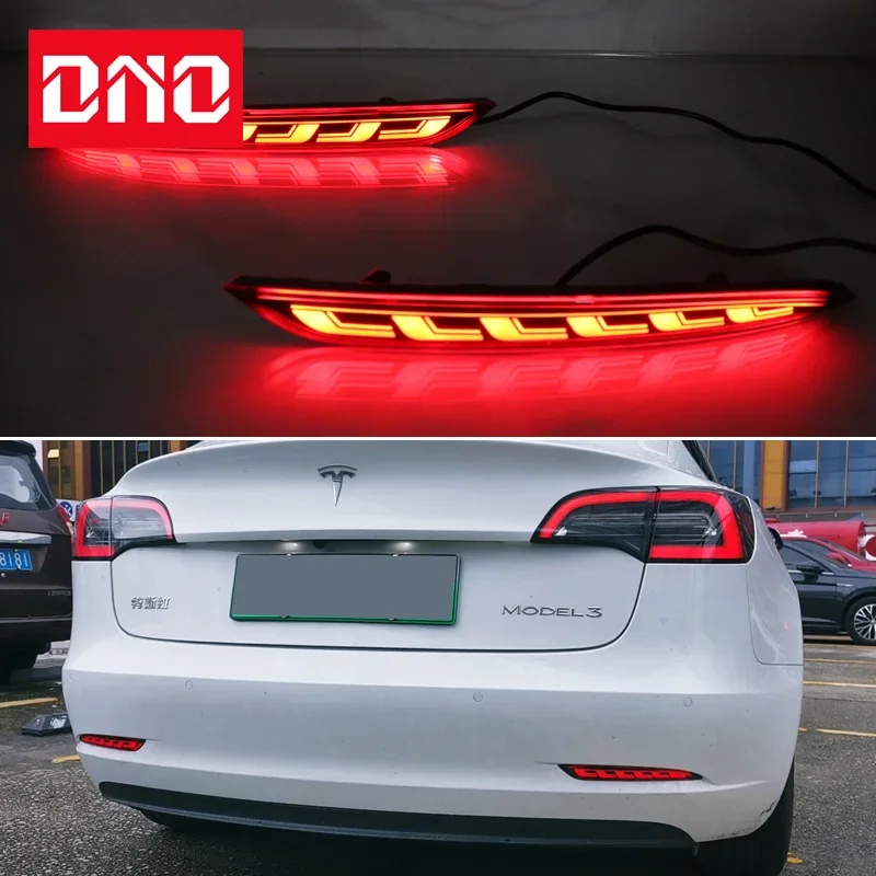 Car LED Rear Bumper Lamps For Tesla Model 3 2016 - 2021 2022 Brake Light Turn Signal Backup Reflector Lamp Taillights Fog lamps