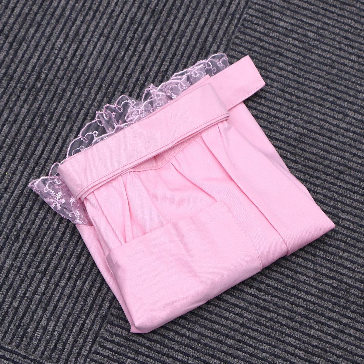 

Short Pink Lace Cotton Waist Apron Two Pockets Maid Waitress Servant Protective Apron for Kitchen Cafe Restaurant