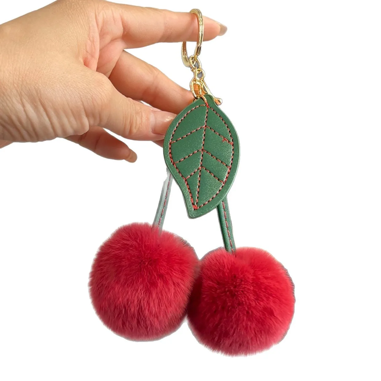 Nuova simulazione peluche portachiavi con ciondolo a forma di ciliegia a foglia singola portachiavi per auto di moda ciondolo decorativo con borsa di frutta e ciliegia carina