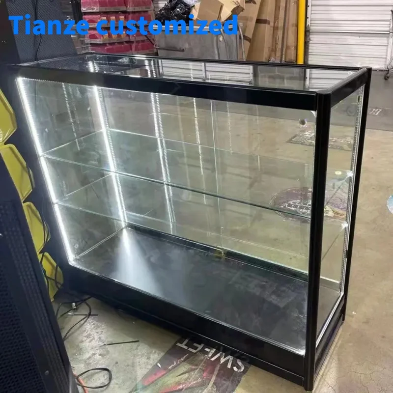 (Customized) Clearsmall glass display smoke shop tempered glass showcase lockable aluminum frame display glass