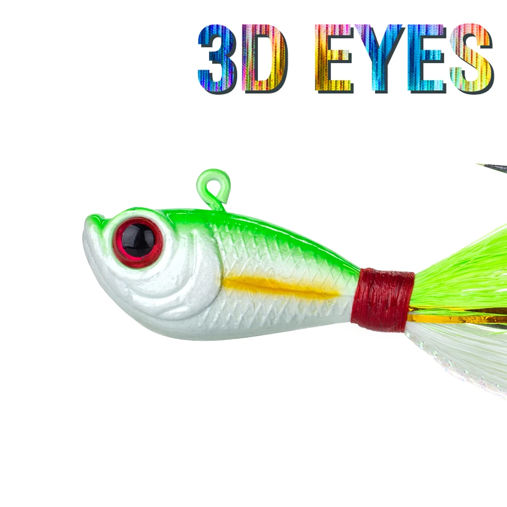5Pcs Jig Kopf Bucktail Haken 14g/21g/28g/42g/56g künstliche Casting Köder Metall Angeln Jig Köder 3D Auge Swimbait mit Haken – Detail 3