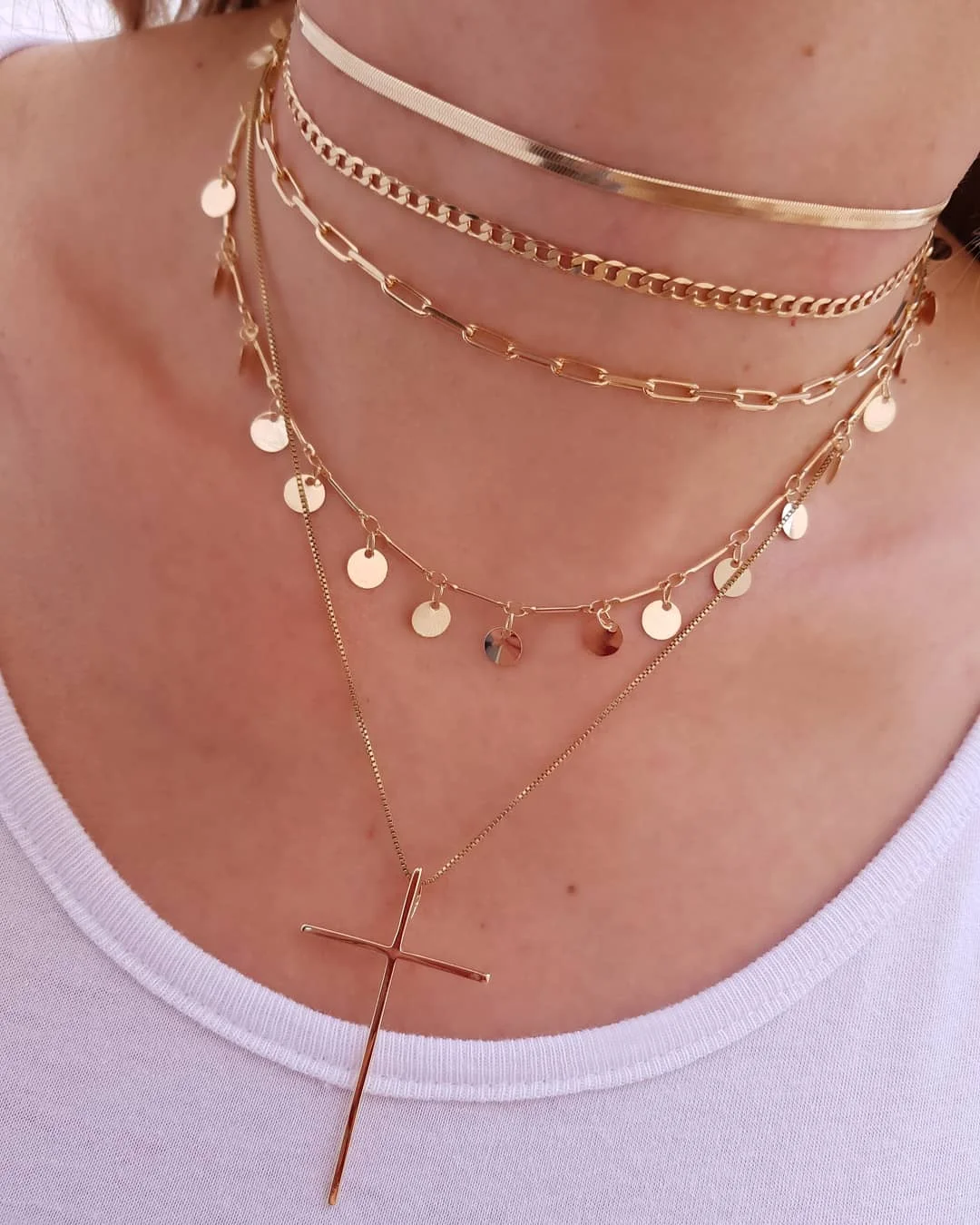 Collier de tennis en biscuits à paillettes vintage pour femme, tour de cou de poitrine à maillons de salle plate, bijoux esthétiques gothiques, 5 pièces par ensemble