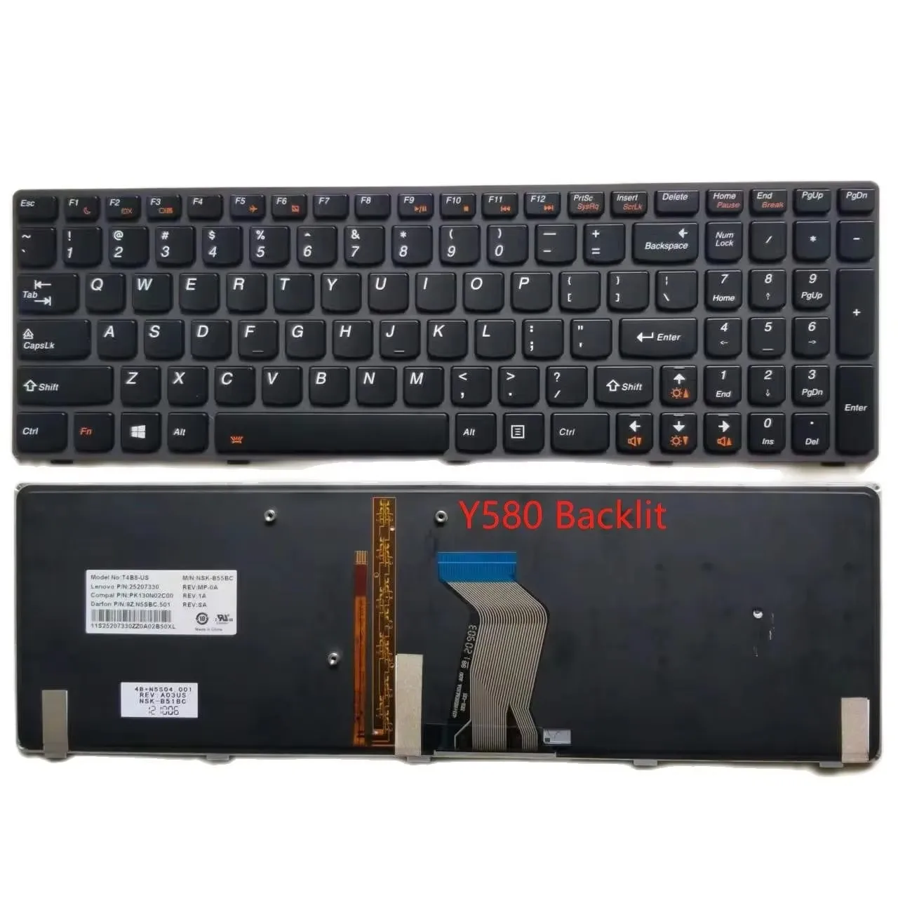 Keyboard for Lenovo IdeaPad Y580 Y580N Y580NT T4b8 25203133 With Backlight US/Russian Layout