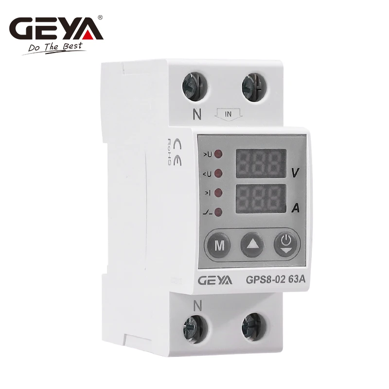 GEYA GPS8 Single Phase Voltage Protector 40A 63A 80A Din Rail 230V Adjustable Voltage Protector Relay with Current Protection