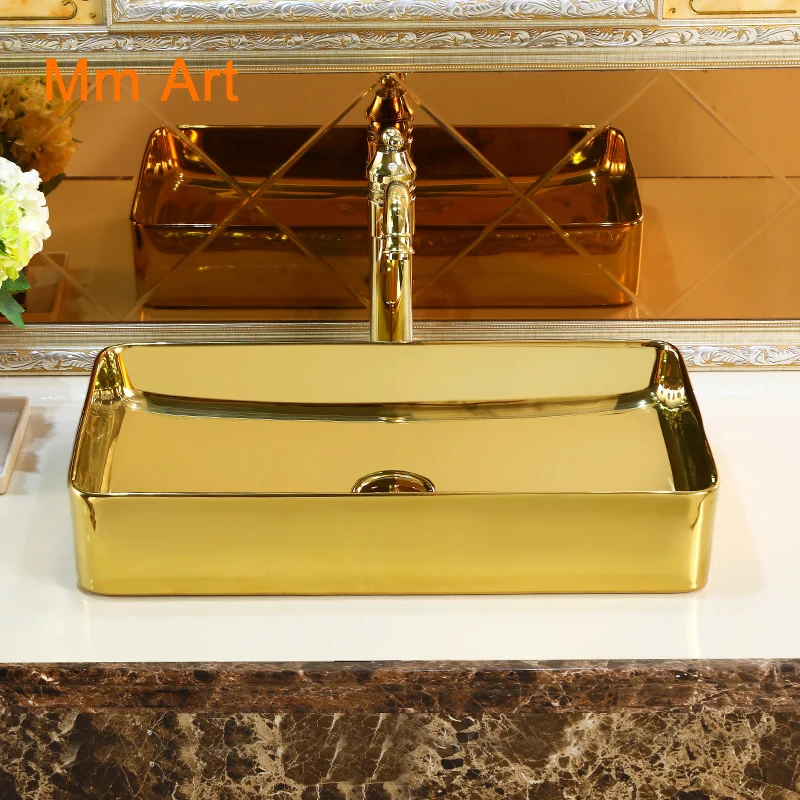 

European-style gold washbasin ceramic washbasin art basin household gold round table washbasin Bathroom sink