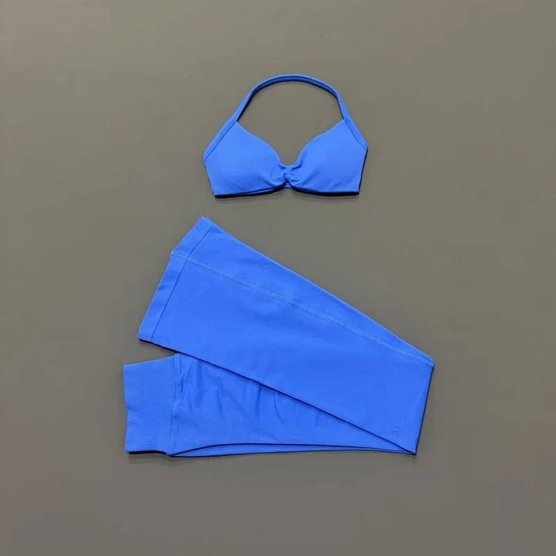 2-teiliges HISTELLO Schlaghosen-Set für Damen, Neckholder-Sport-BH, Nahtlose Po-Lifting-Yogahose, Bauchkontrolle, Fitness-Workout-Sets – Detail 22