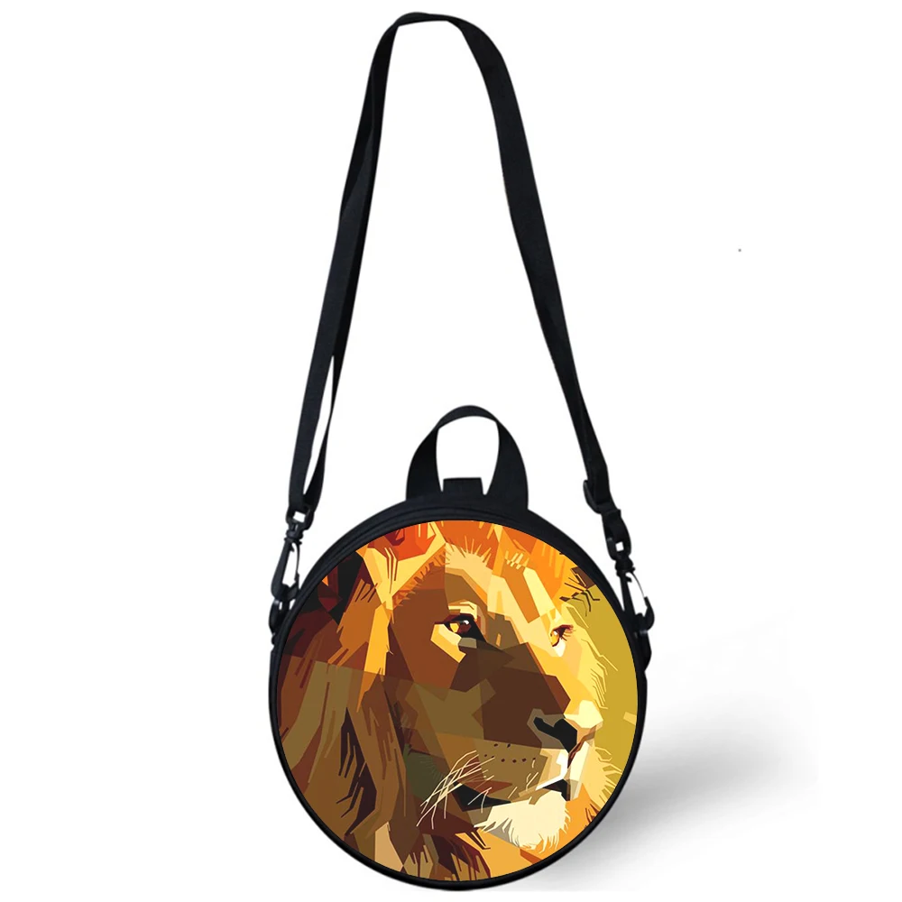 ferocious illustration lion Child kindergarten Bag 3D Print Crossbody Shoulder Bags School Women Mini Round Bagpacks Rugtas Bag