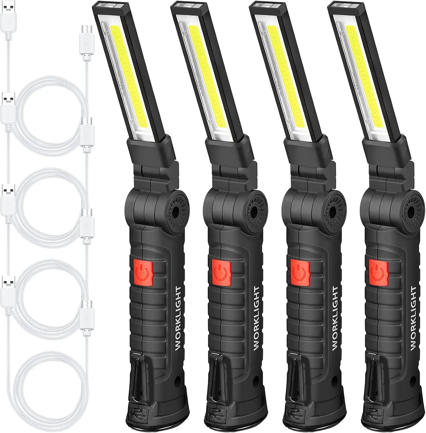 

4 Pieces LED Work Light Cob Rechargeable Work Flashlight with Magnetic Base, Hanging Hook and 360° Rotate 5 Modes Portable