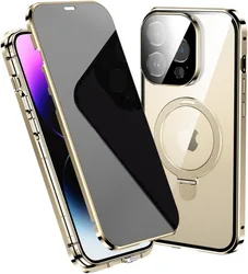 For iPhone 17 16 15 14 13 Pro Max Anti-Peeping Privacy Screen Metal Bumper Magnetic Case Full Body Protection Cover Magsafe Ring