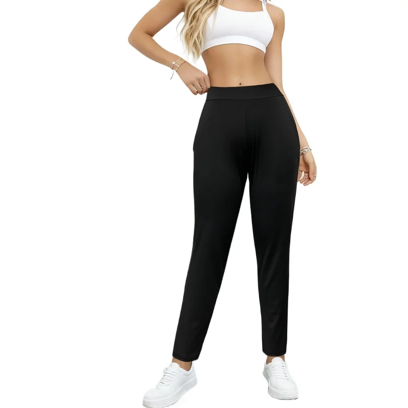2025 Pantaloni a matita alla moda da donna Pantaloni da festa da ufficio neri solidi dimagranti traspiranti a vita regolare