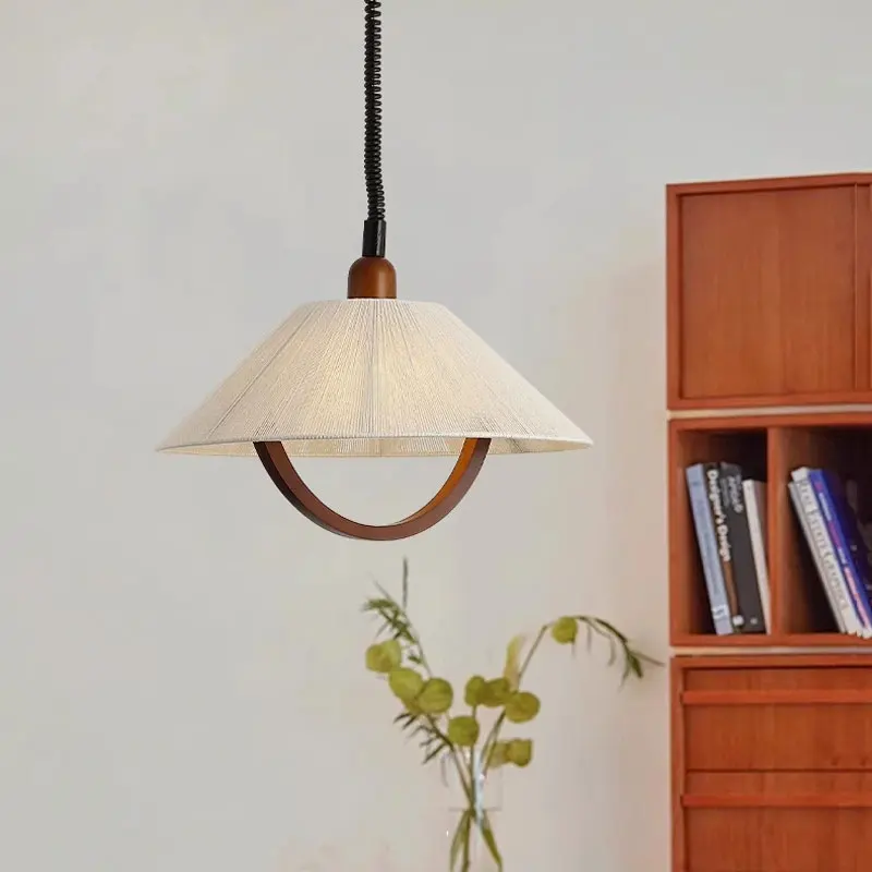 

Japanese Cotton Linen Retractable Pendant Lamp Bedroom Study American Retro Adjustable Dining Room Bar Counter Pendant Light