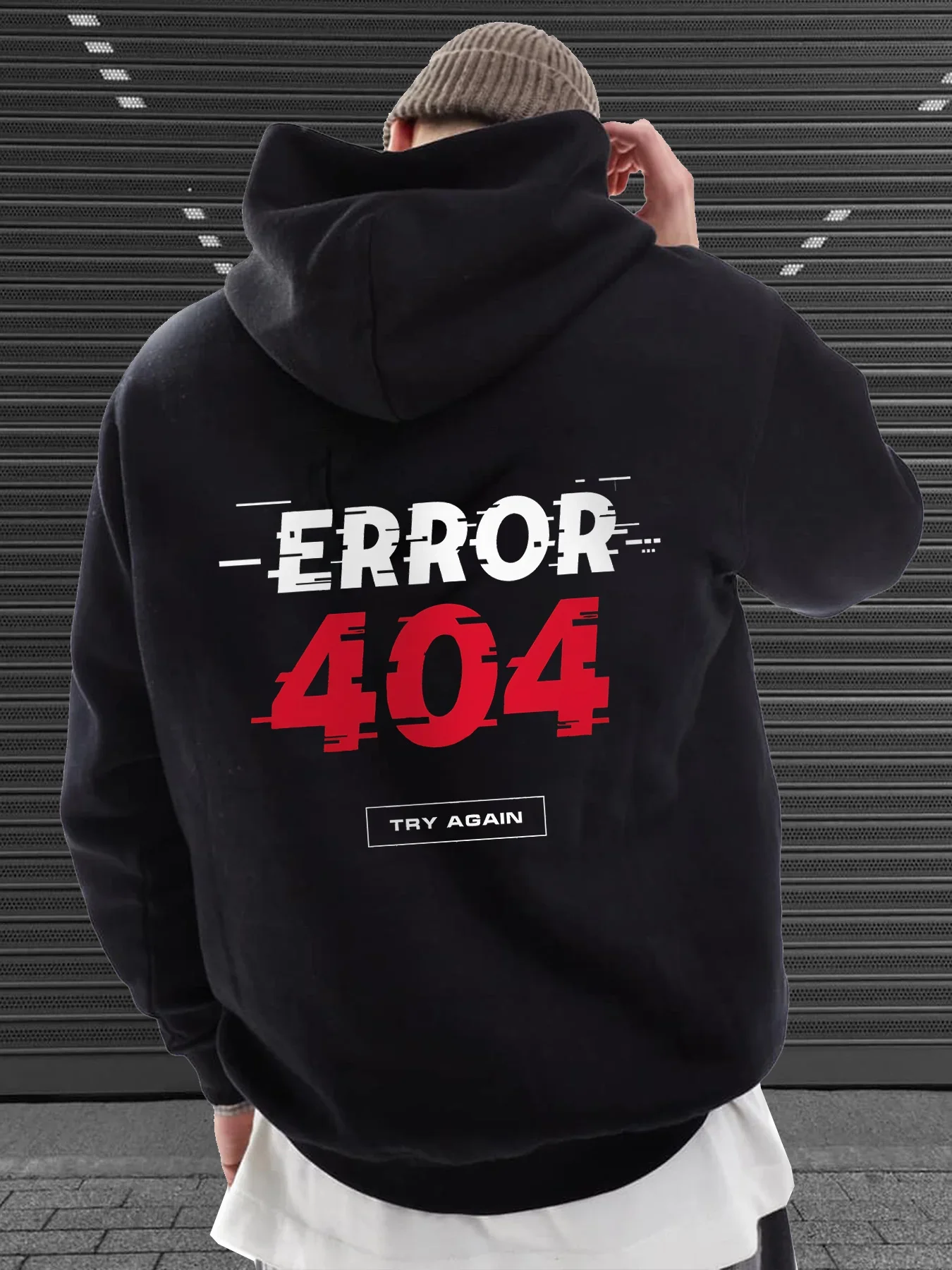 Error 404 sweat à capuche hommes surdimensionné Glitch graphique drôle pull Harajuku Techwear pull à capuche dos motifs imp