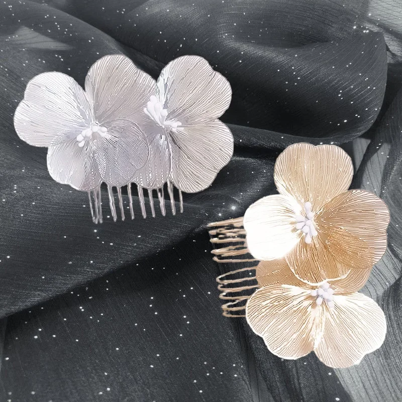 Bride Wedding Hair Combs Gold/Silver Color Alloy Flower Hairpin Clips for Women Birthday Party Headpiece Bridesmaid Hair Jewelry