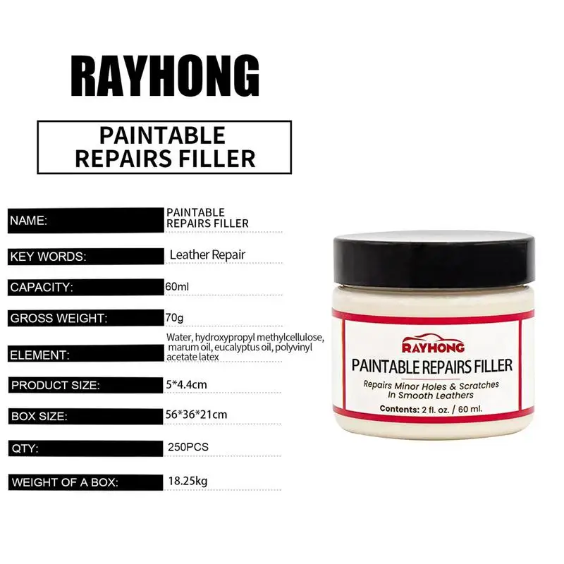 Pâte pour le remplissage du cuir naturel, 60ml, composé réparateur, crème dominatrice pour les déchirures, les fissures et les trous