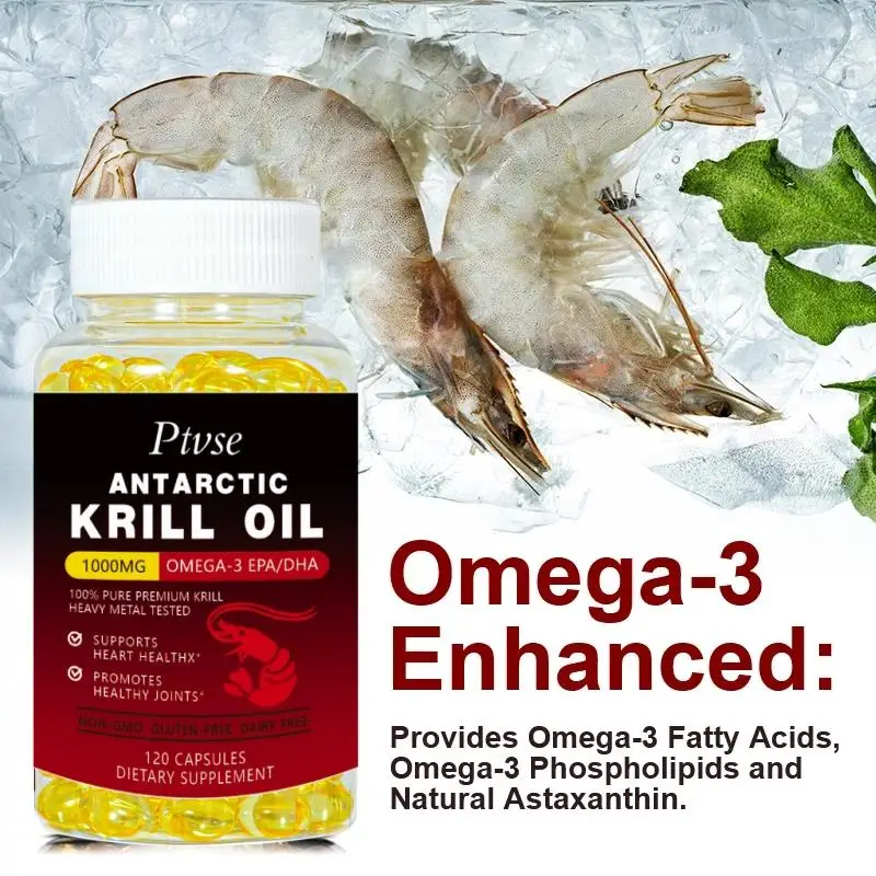 Antarctic Krill Oil 1000 mg with Omega-3s EPA, DHA, Astaxanthin and Phospholipids 120 Capsules