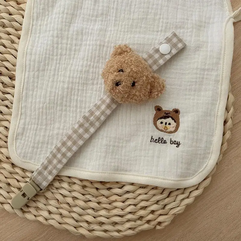 Bear Plaid Cotton Pacifier Chain Clip Baby Nursing Teether Soother Holder L8RB