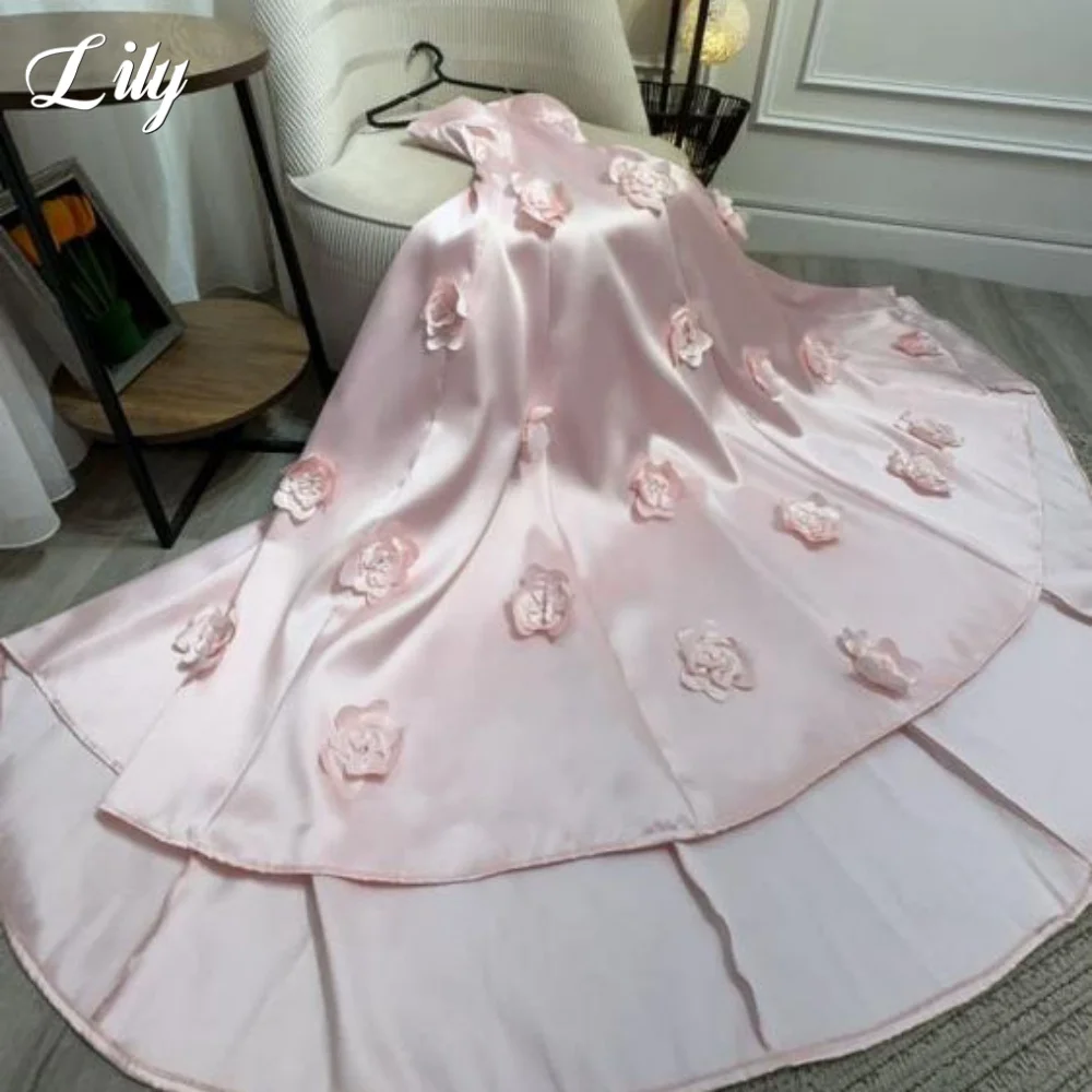 Lelie Perzik Gekleurde Feestjurk Sweetheart Celebrity Jurk Mouwloos Satijnen Galajurken Bloemen 3D-Bloemen Francomo Tecqua Aanpassen