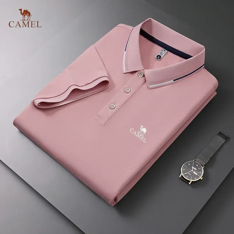 CAMEL-Camisa polo masculina bordada, camiseta macia e respirável, alta qualidade, lazer, esportes ao ar livre, primavera, moda verão, marca