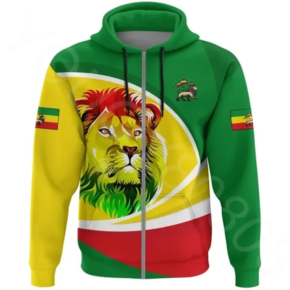 

African Region Hoodie Men's New Clothing Sweater 3D Printing Casual Sports Ethiopian Lion Rasta Active Zipper Hoodie