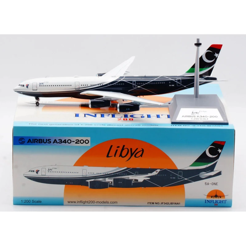 1:200 Diecast Alloy Plane INFLIGHT LIBYAN Airlines Airbus A340-200 Aircraft Jet Model 5A-ONE Collection Display Decoration Gifts